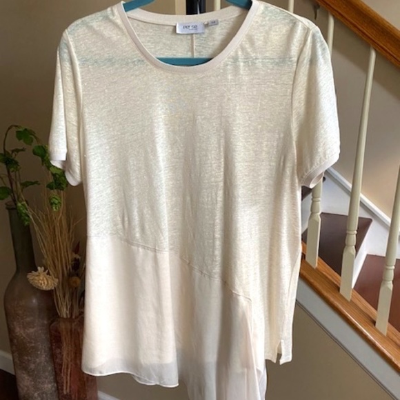 PER SE by Carlisle Women Linen Tunic Asymmetrical Sheer Hem Size 12 - Picture 1 of 12
